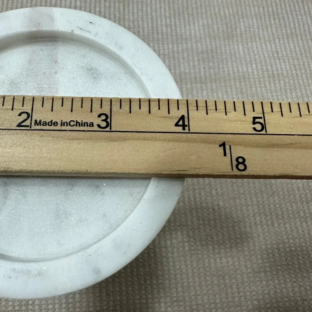 Modern Wood and Marble Pillar Candle Holder Tapered Pedestal Brown White 12in
